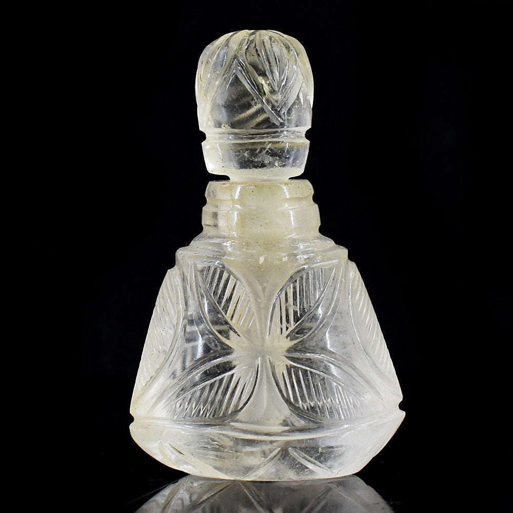 gemsmore:Stunning White Quartz  Hand Carved Genuine Crystal Gemstone Carving Perfume Bottle