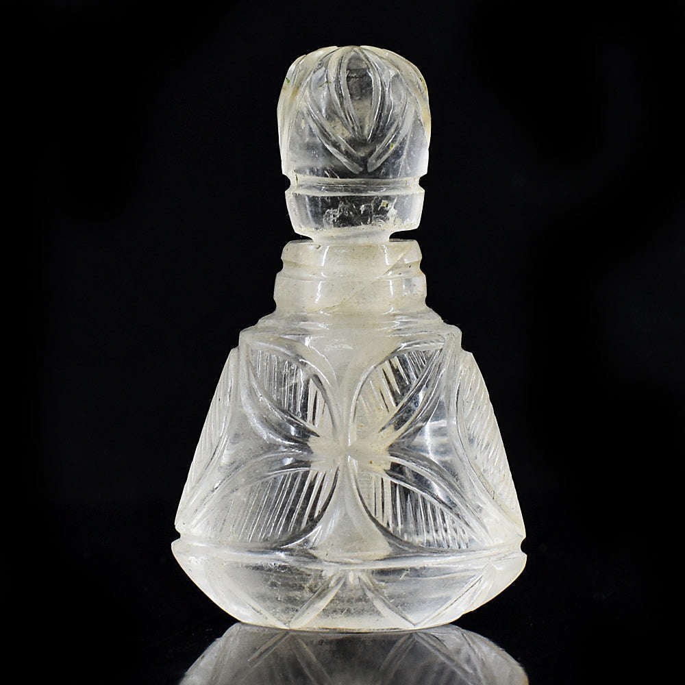 gemsmore:Stunning White Quartz  Hand Carved Genuine Crystal Gemstone Carving Perfume Bottle