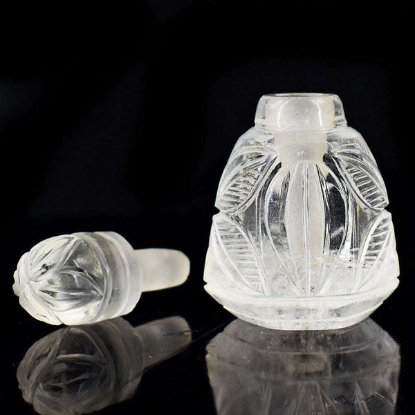 gemsmore:Stunning White Quartz  Hand Carved Genuine Crystal Gemstone Carving Perfume Bottle