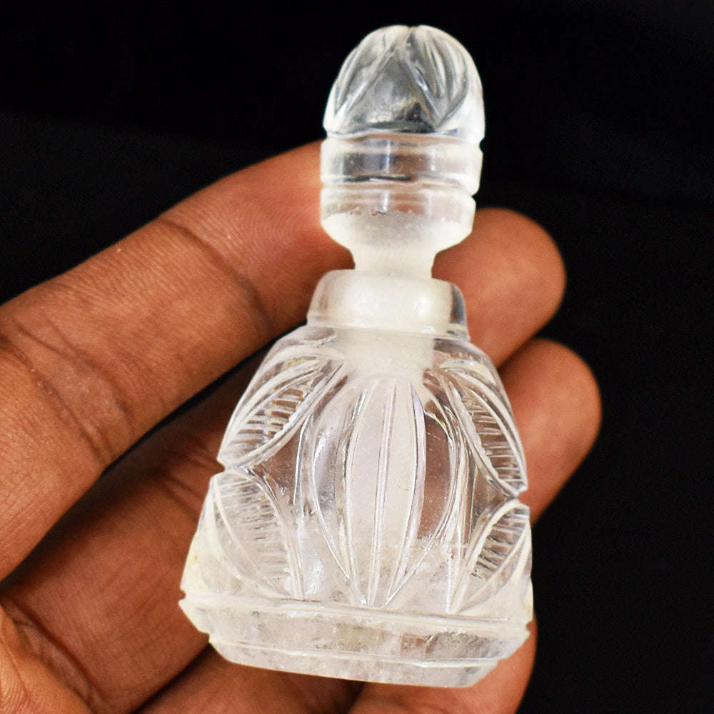 gemsmore:Stunning White Quartz  Hand Carved Genuine Crystal Gemstone Carving Perfume Bottle