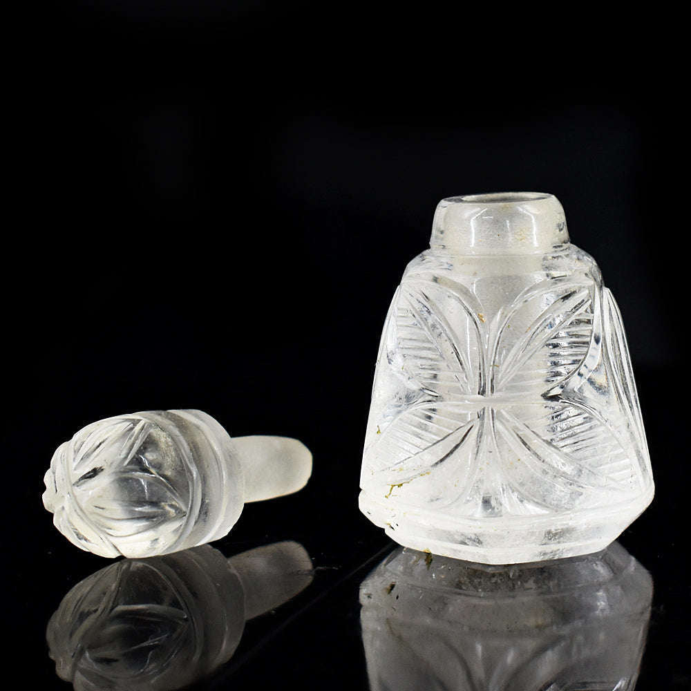 gemsmore:Stunning White Quartz  Hand Carved Genuine Crystal Gemstone Carving Perfume Bottle