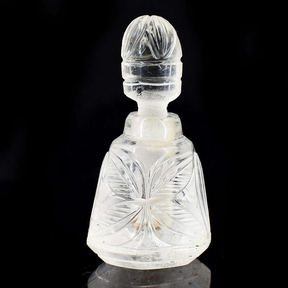 gemsmore:Stunning White Quartz  Hand Carved Genuine Crystal Gemstone Carving Perfume Bottle