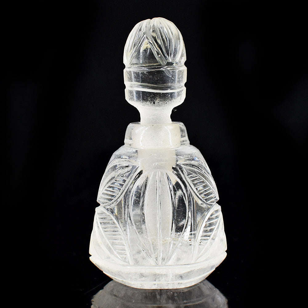 gemsmore:Stunning White Quartz  Hand Carved Genuine Crystal Gemstone Carving Perfume Bottle