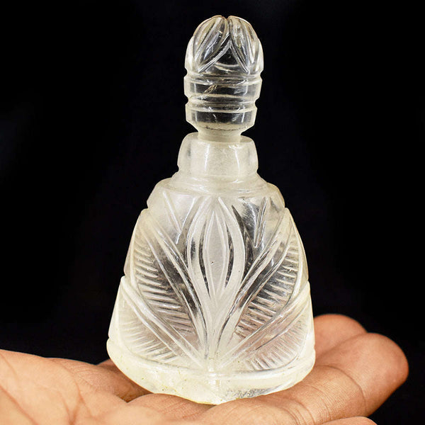 gemsmore:Stunning White Quartz  Hand Carved Genuine Crystal Gemstone Carving Perfume Bottle