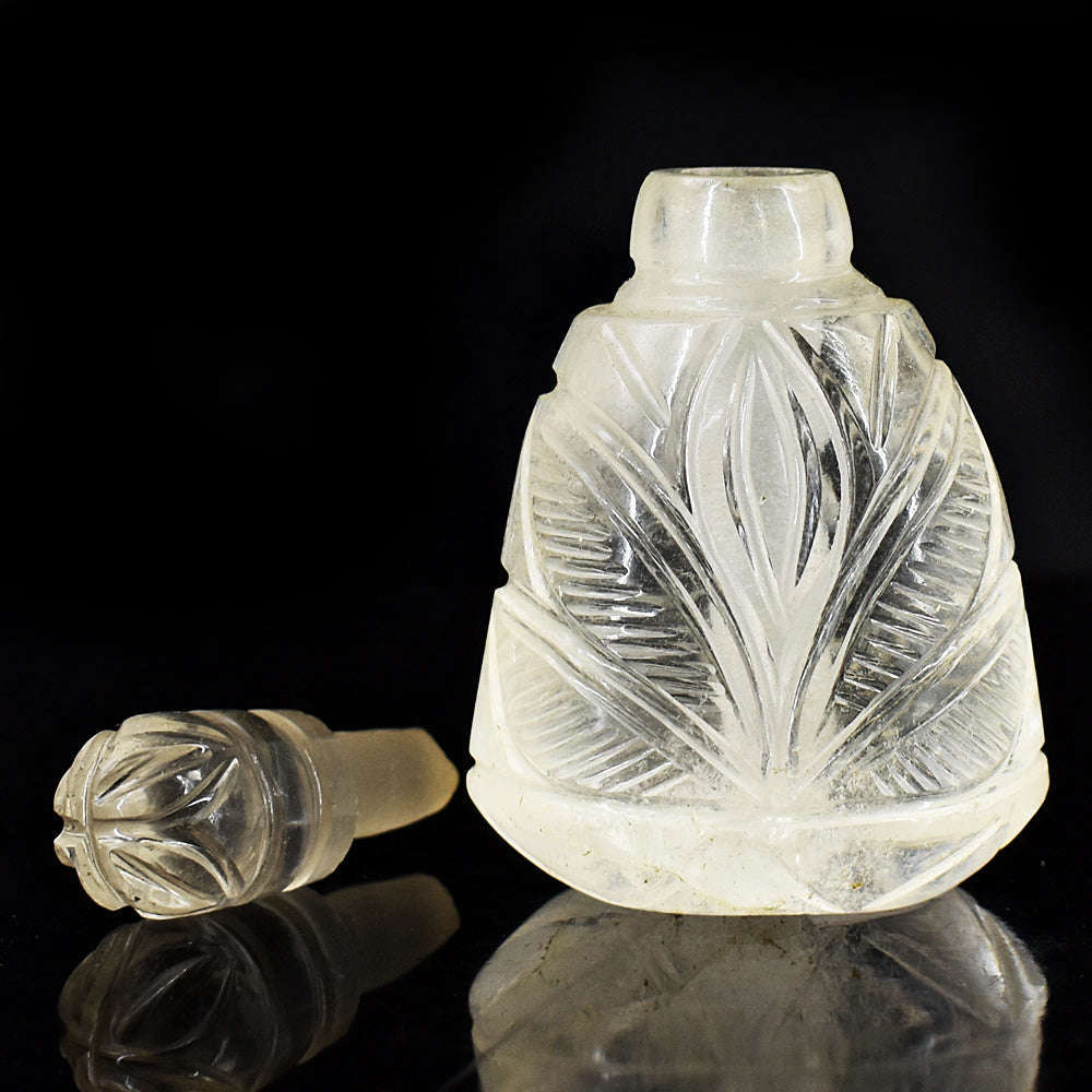 gemsmore:Stunning White Quartz  Hand Carved Genuine Crystal Gemstone Carving Perfume Bottle