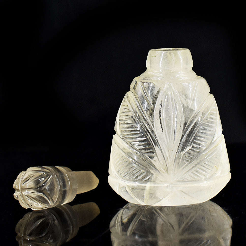 gemsmore:Stunning White Quartz  Hand Carved Genuine Crystal Gemstone Carving Perfume Bottle