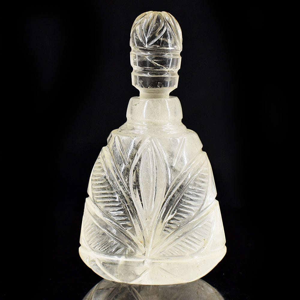 gemsmore:Stunning White Quartz  Hand Carved Genuine Crystal Gemstone Carving Perfume Bottle