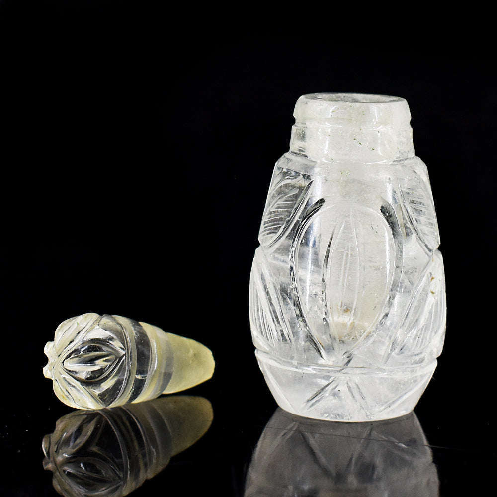 gemsmore:Stunning White Quartz  Hand Carved Genuine Crystal Gemstone Carving Perfume Bottle