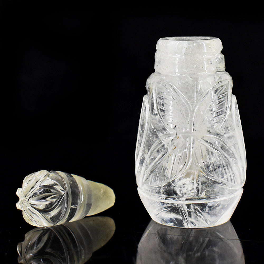 gemsmore:Stunning White Quartz  Hand Carved Genuine Crystal Gemstone Carving Perfume Bottle