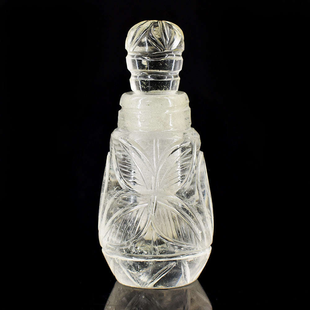 gemsmore:Stunning White Quartz  Hand Carved Genuine Crystal Gemstone Carving Perfume Bottle