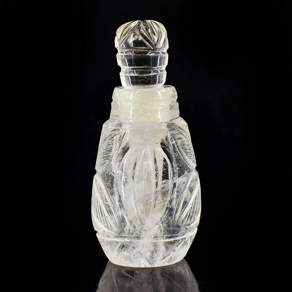 gemsmore:Stunning White Quartz  Hand Carved Genuine Crystal Gemstone Carving Perfume Bottle