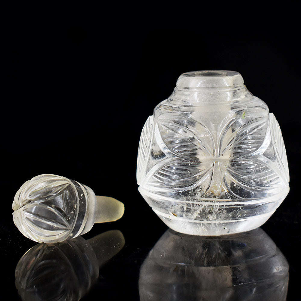 gemsmore:Stunning White Quartz Hand Carved Genuine Crystal Gemstone Carving Perfume Bottle