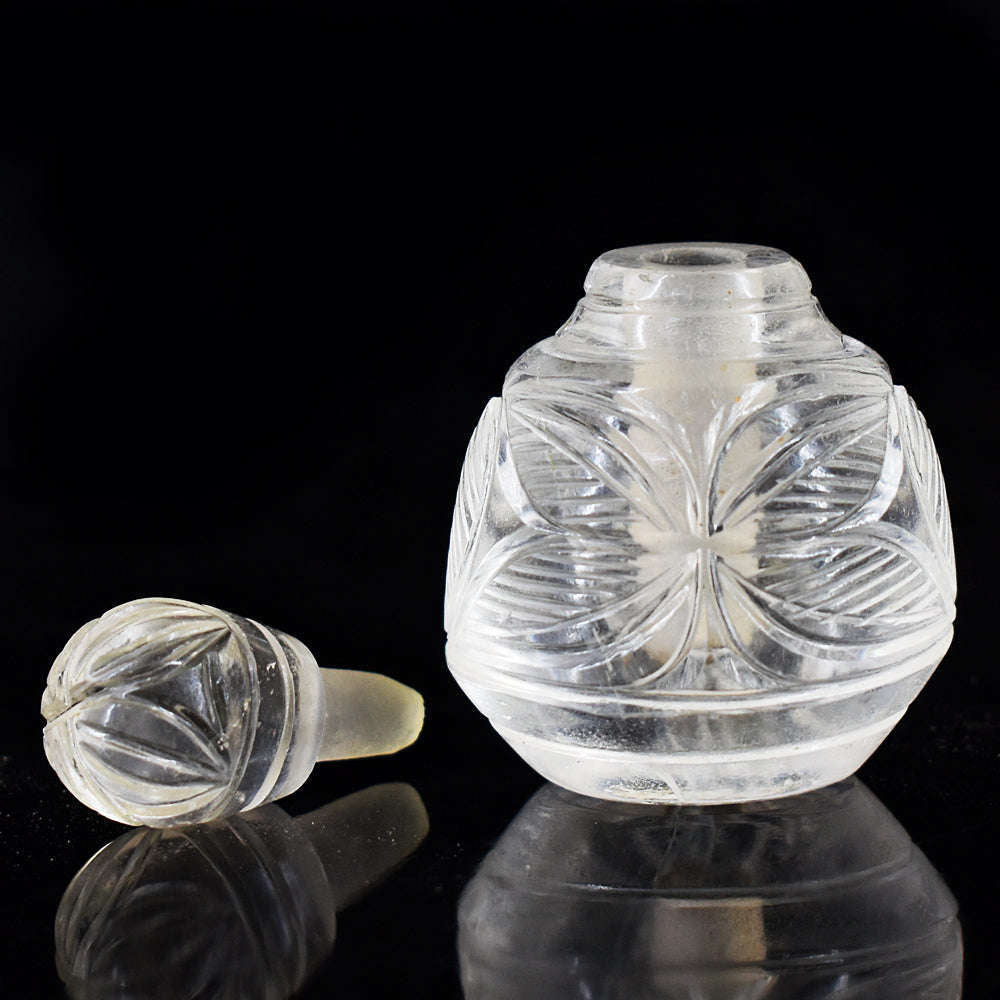 gemsmore:Stunning White Quartz Hand Carved Genuine Crystal Gemstone Carving Perfume Bottle