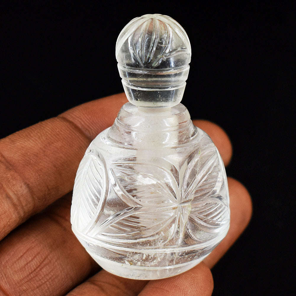 gemsmore:Stunning White Quartz Hand Carved Genuine Crystal Gemstone Carving Perfume Bottle