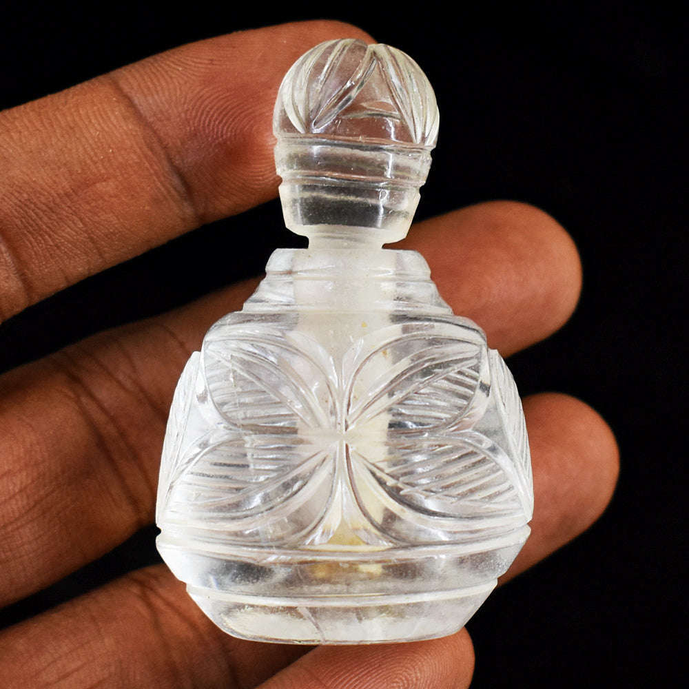 gemsmore:Stunning White Quartz Hand Carved Genuine Crystal Gemstone Carving Perfume Bottle