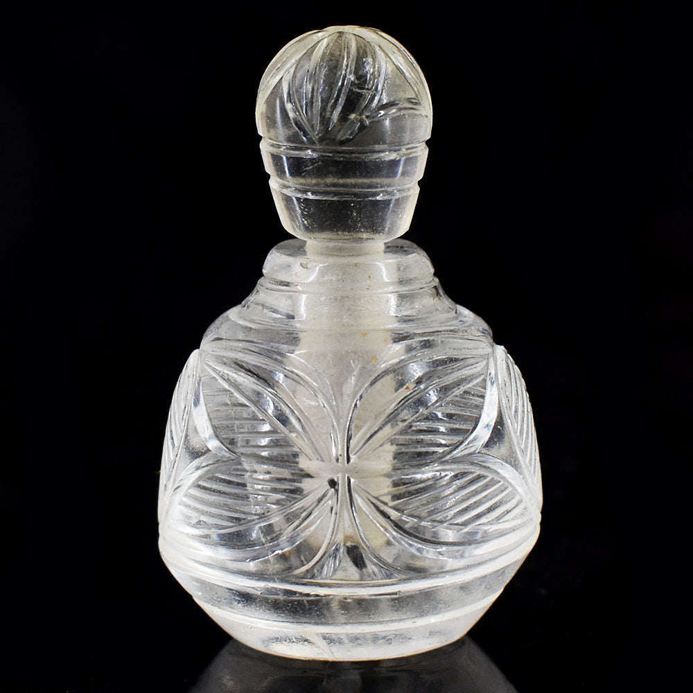 gemsmore:Stunning White Quartz Hand Carved Genuine Crystal Gemstone Carving Perfume Bottle