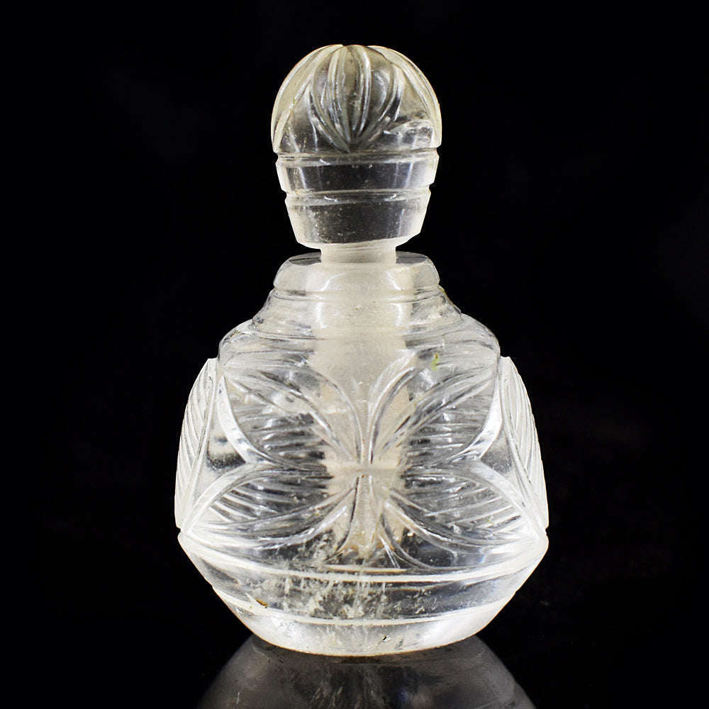 gemsmore:Stunning White Quartz Hand Carved Genuine Crystal Gemstone Carving Perfume Bottle