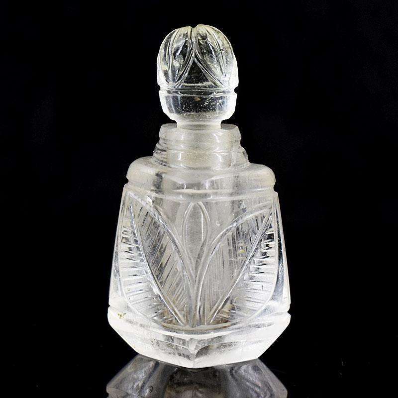 gemsmore:Stunning White Quartz Hand Carved Genuine Crystal Gemstone Carving Perfume Bottle