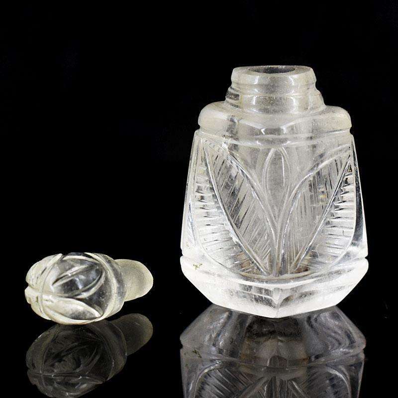 gemsmore:Stunning White Quartz Hand Carved Genuine Crystal Gemstone Carving Perfume Bottle