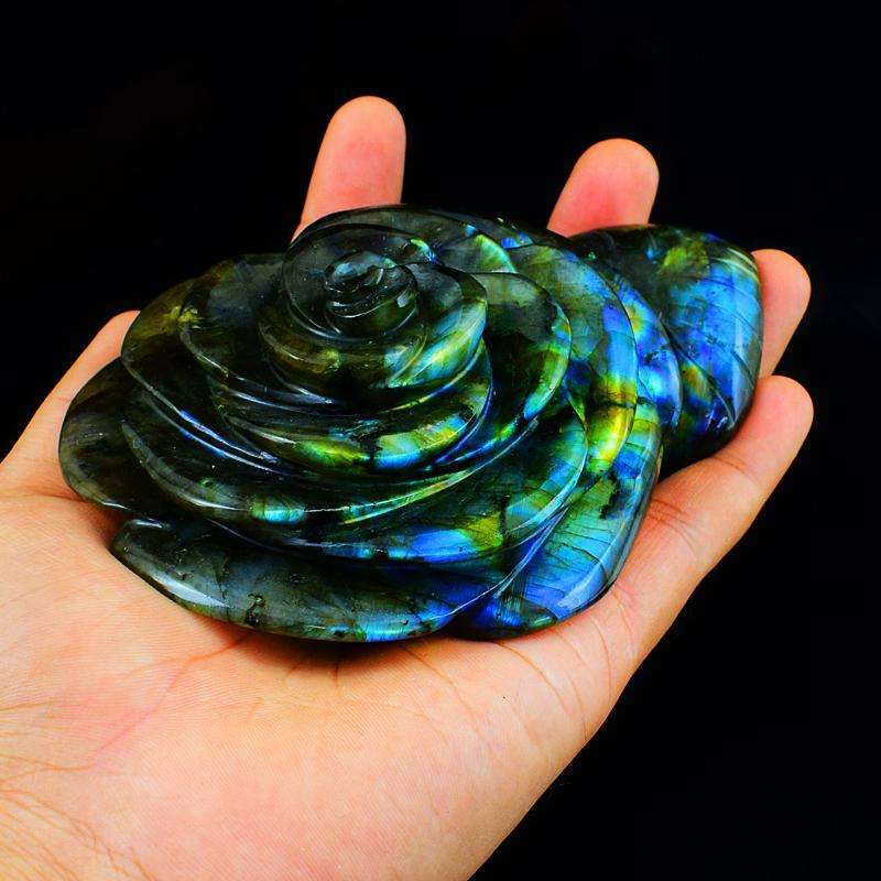 gemsmore:Superb Flash Amazing Detailed Carved Labradorite Rose Flower