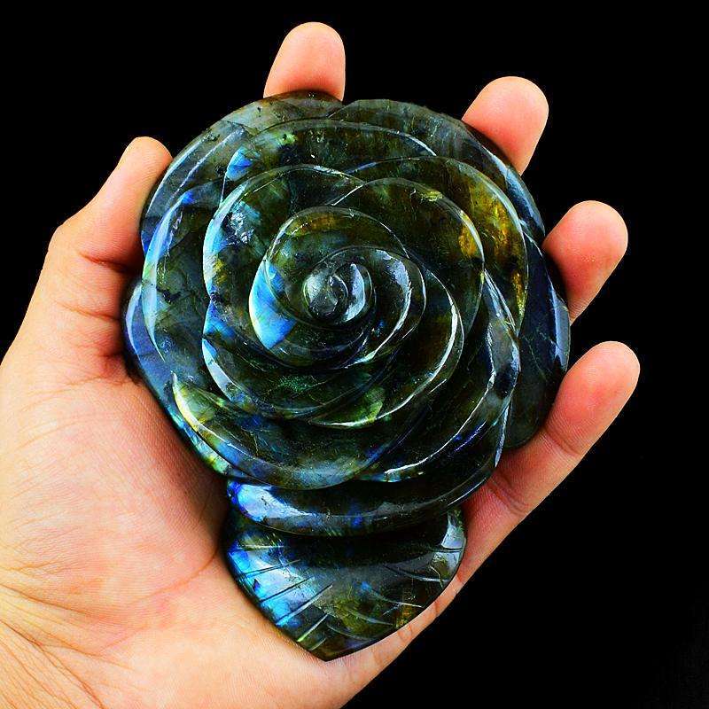 gemsmore:Superb Flash Amazing Detailed Carved Labradorite Rose Flower