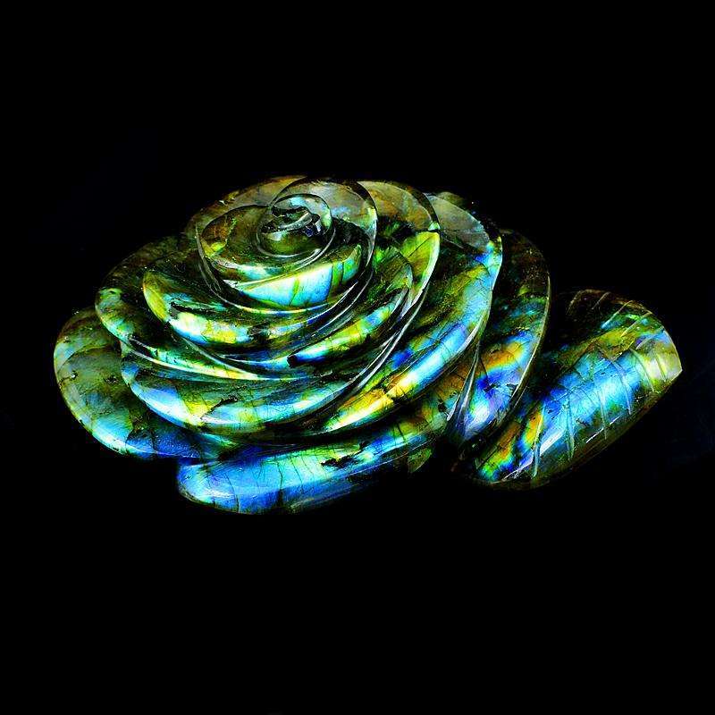 gemsmore:Superb Flash Amazing Detailed Carved Labradorite Rose Flower