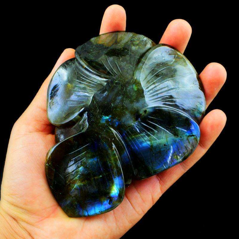 gemsmore:Superb Flash Amazing Detailed Carved Labradorite Rose Flower