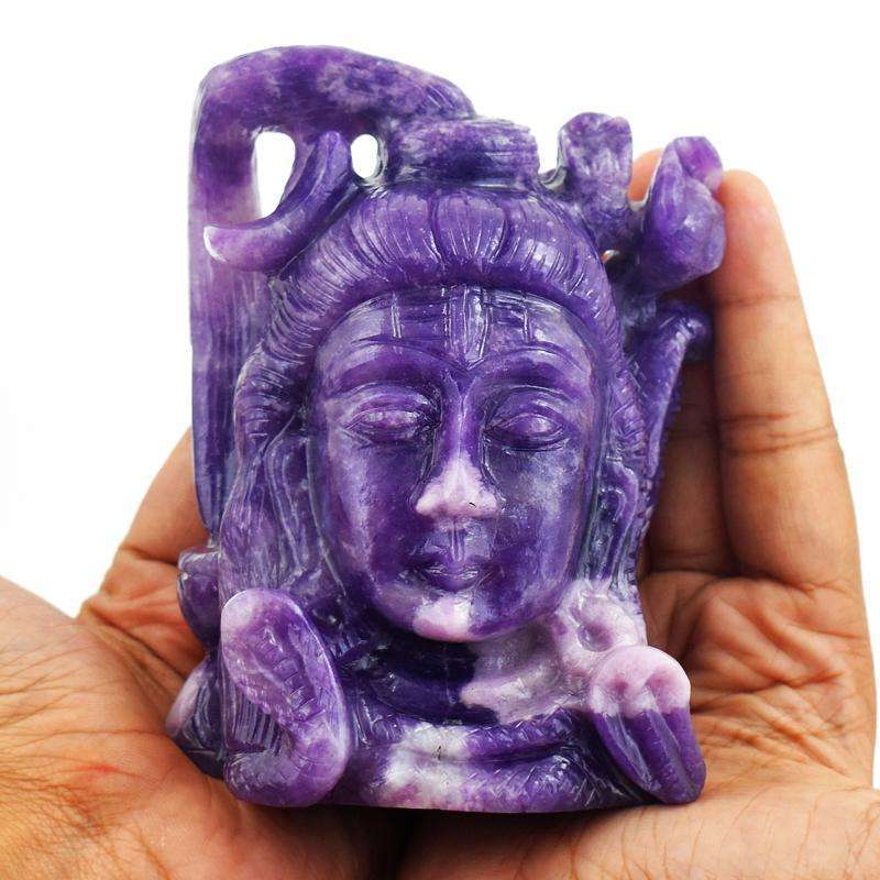 gemsmore:Superb Genuine Lepidolite Carved Lord Shiva - Awesome