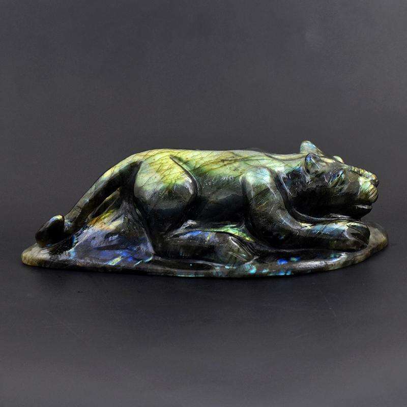 gemsmore:Top Blue Flash Labradorite Crystal Carved Panther