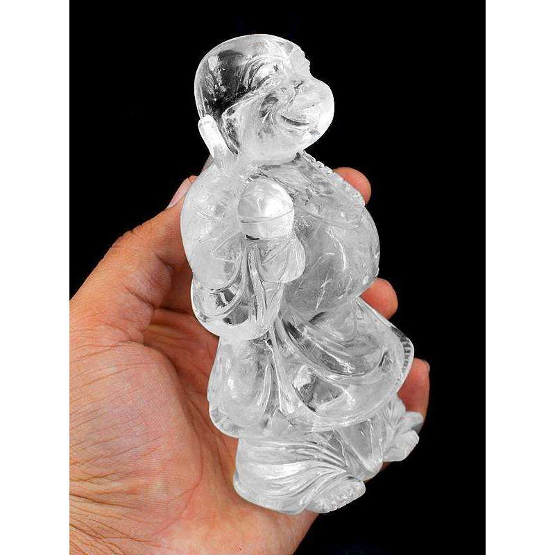 gemsmore:Top Clear White Quartz Carved Full Laughing Buddha Statue