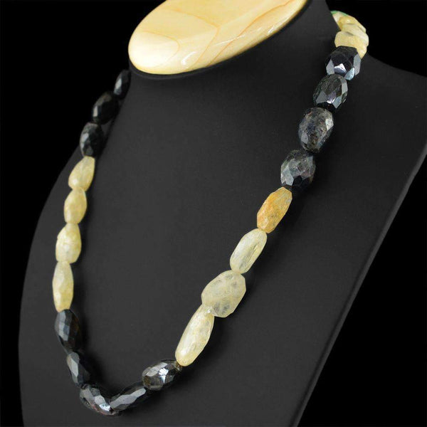 gemsmore:Tourmaline & Rutile Quartz Necklace Natural Single Strand Faceted Untreated Beads