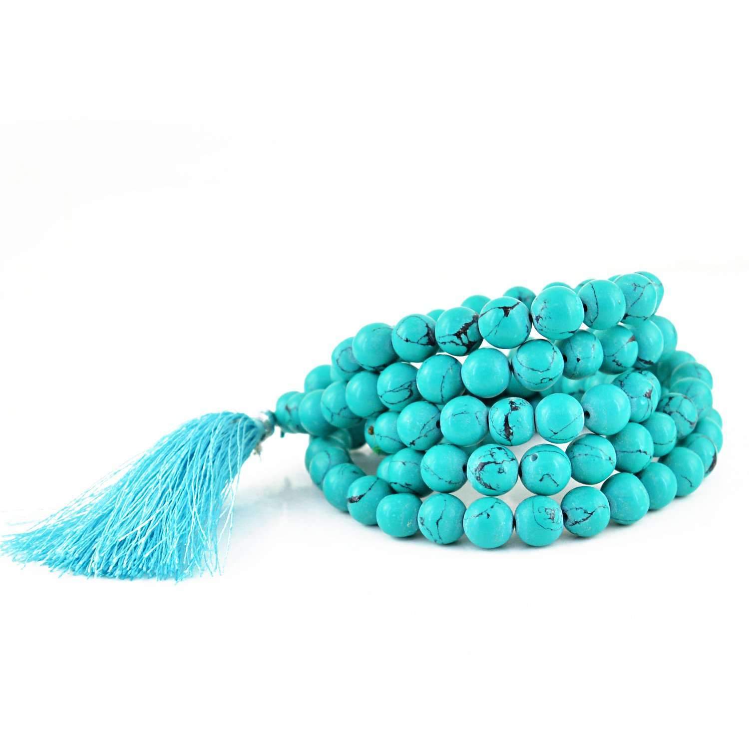 gemsmore:Turquoise Necklace Natural 108 Beads Prayer Mala