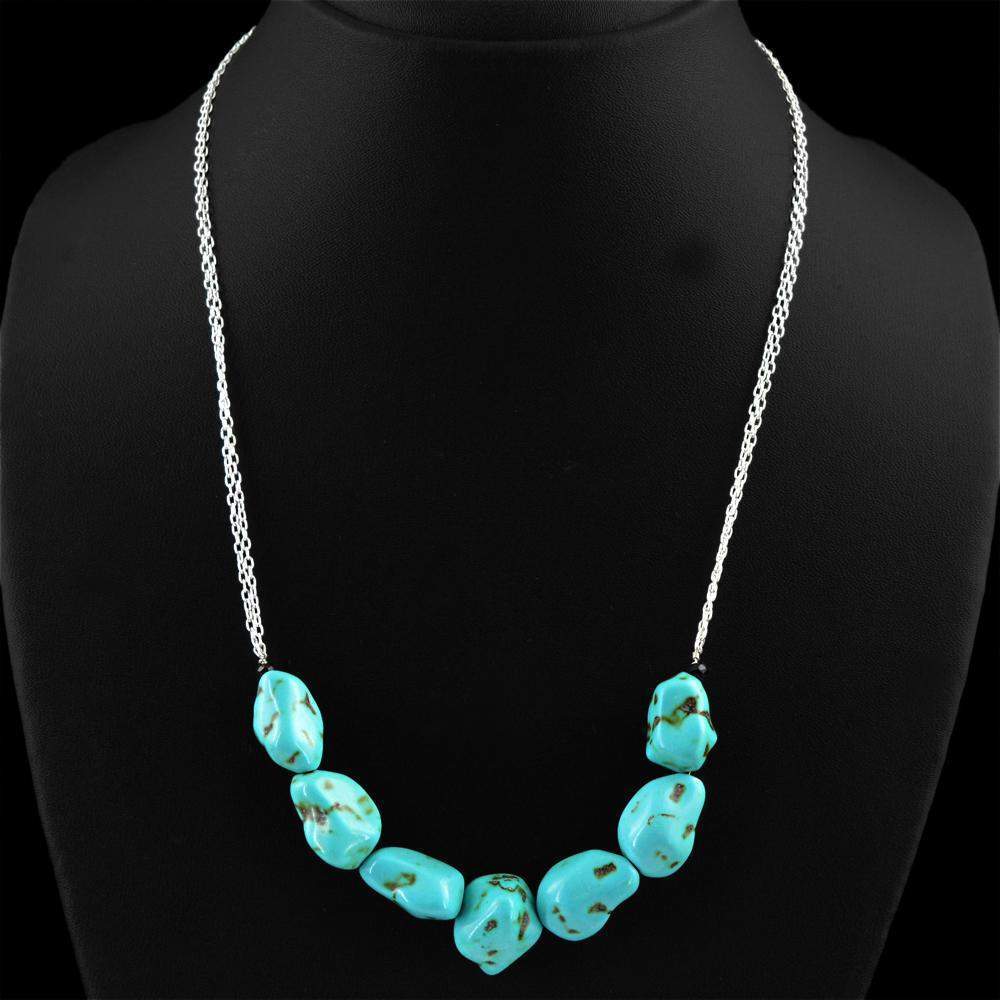 gemsmore:Turquoise Necklace Natural Single Strand Untreated Beads