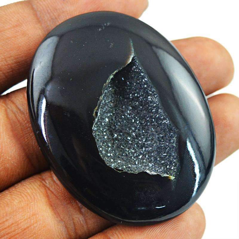 gemsmore:Unheated - Natural Black Druzy Onyx Gemstone Oval Shape