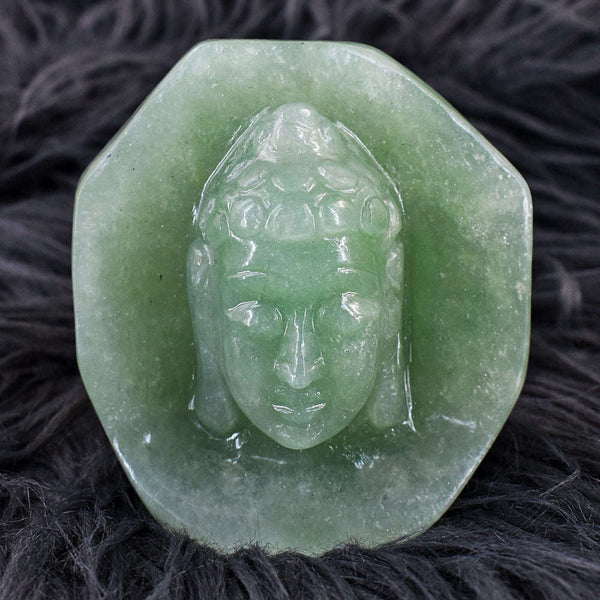 gemsmore:Unique Aventurine Hard Carved Genuine Crystal Carving Lord Buddha Head Idol