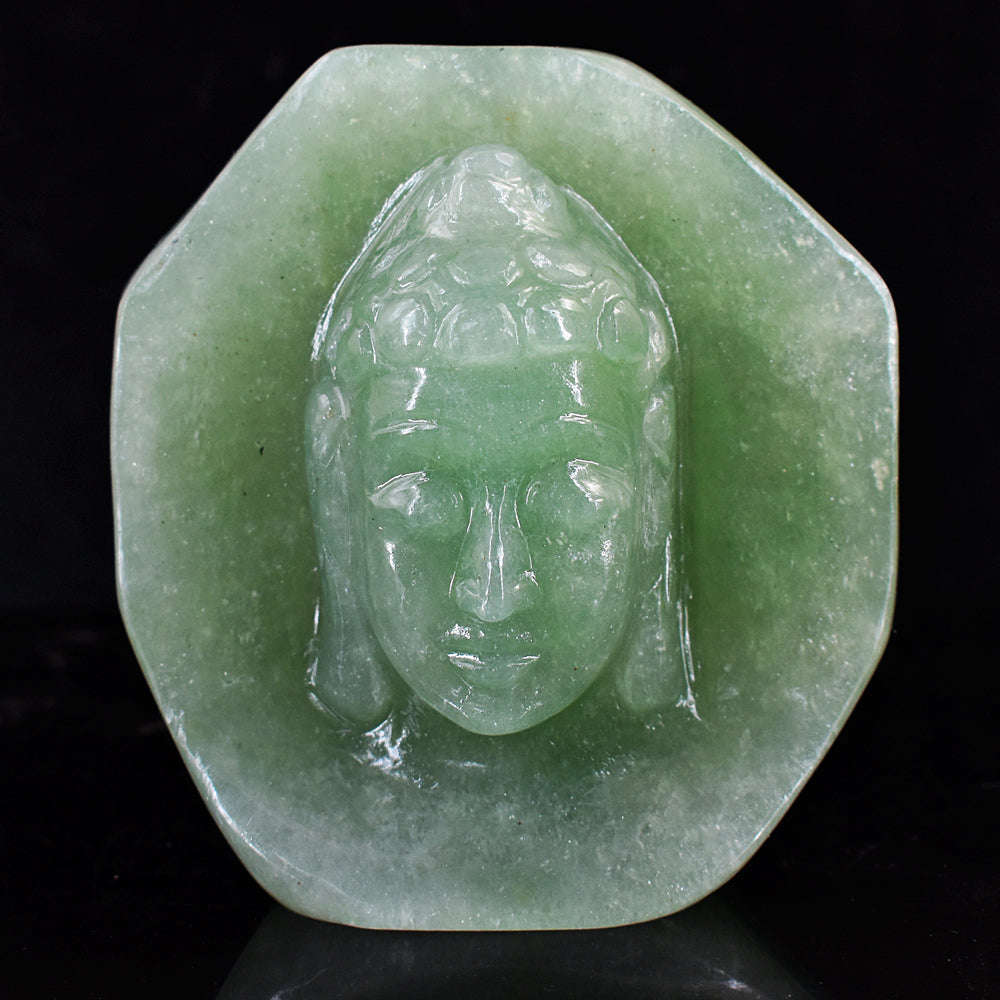 gemsmore:Unique Aventurine Hard Carved Genuine Crystal Carving Lord Buddha Head Idol