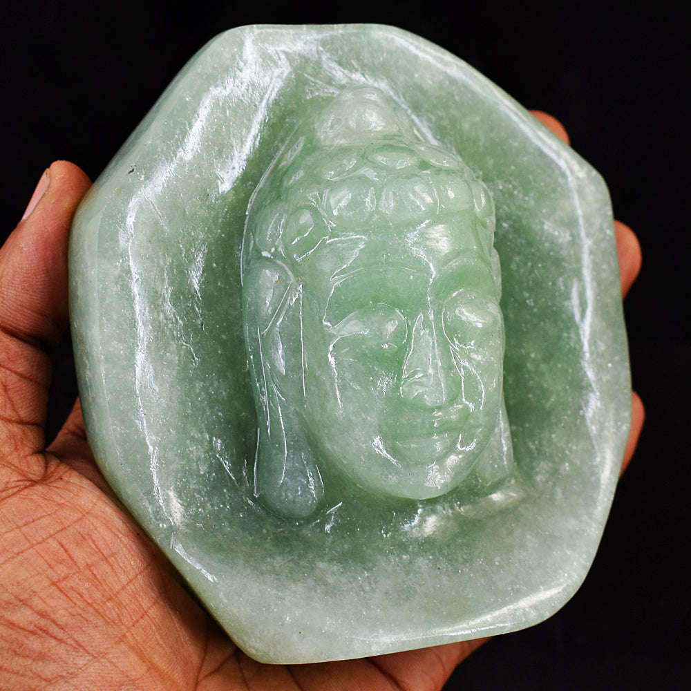 gemsmore:Unique Aventurine Hard Carved Genuine Crystal Carving Lord Buddha Head Idol