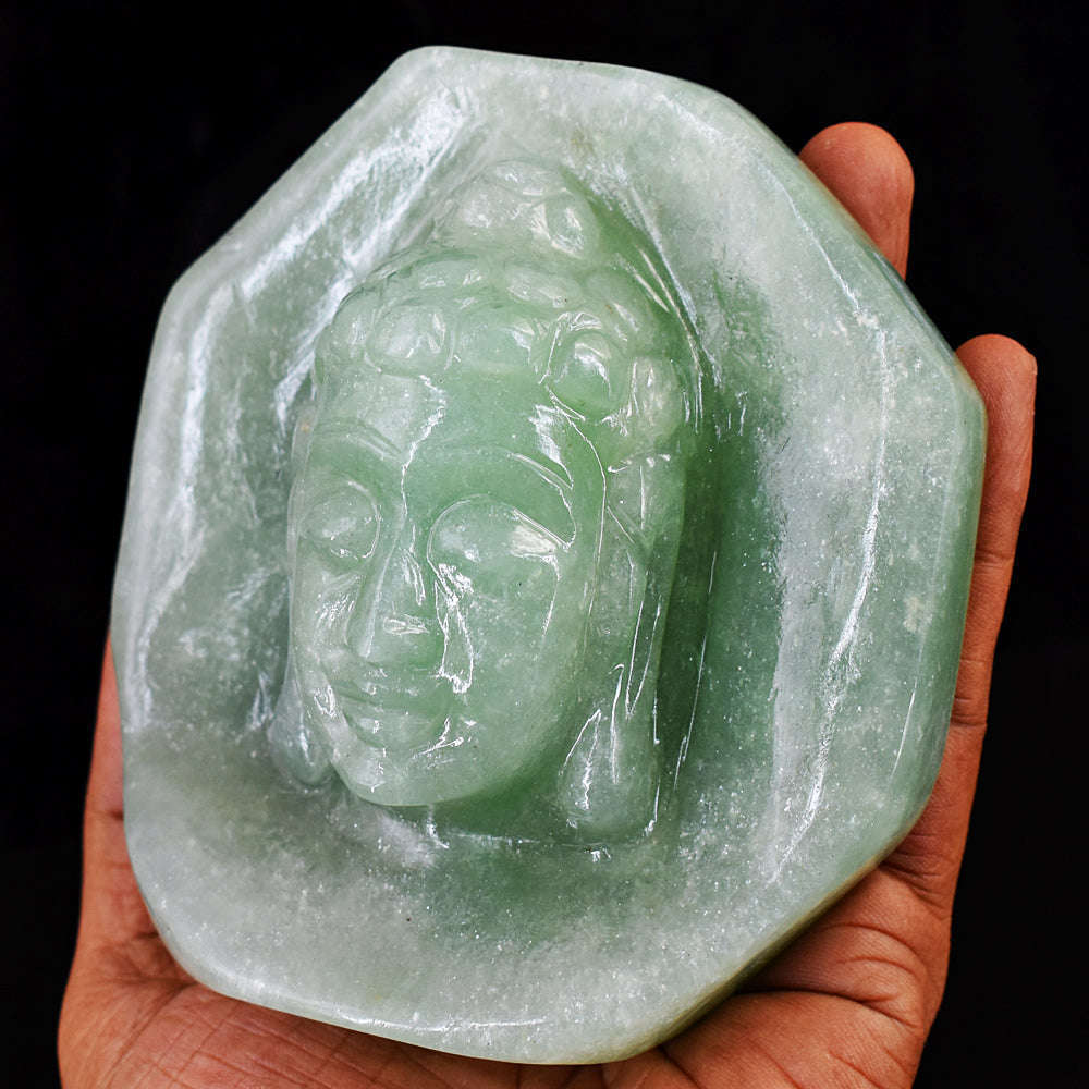 gemsmore:Unique Aventurine Hard Carved Genuine Crystal Carving Lord Buddha Head Idol