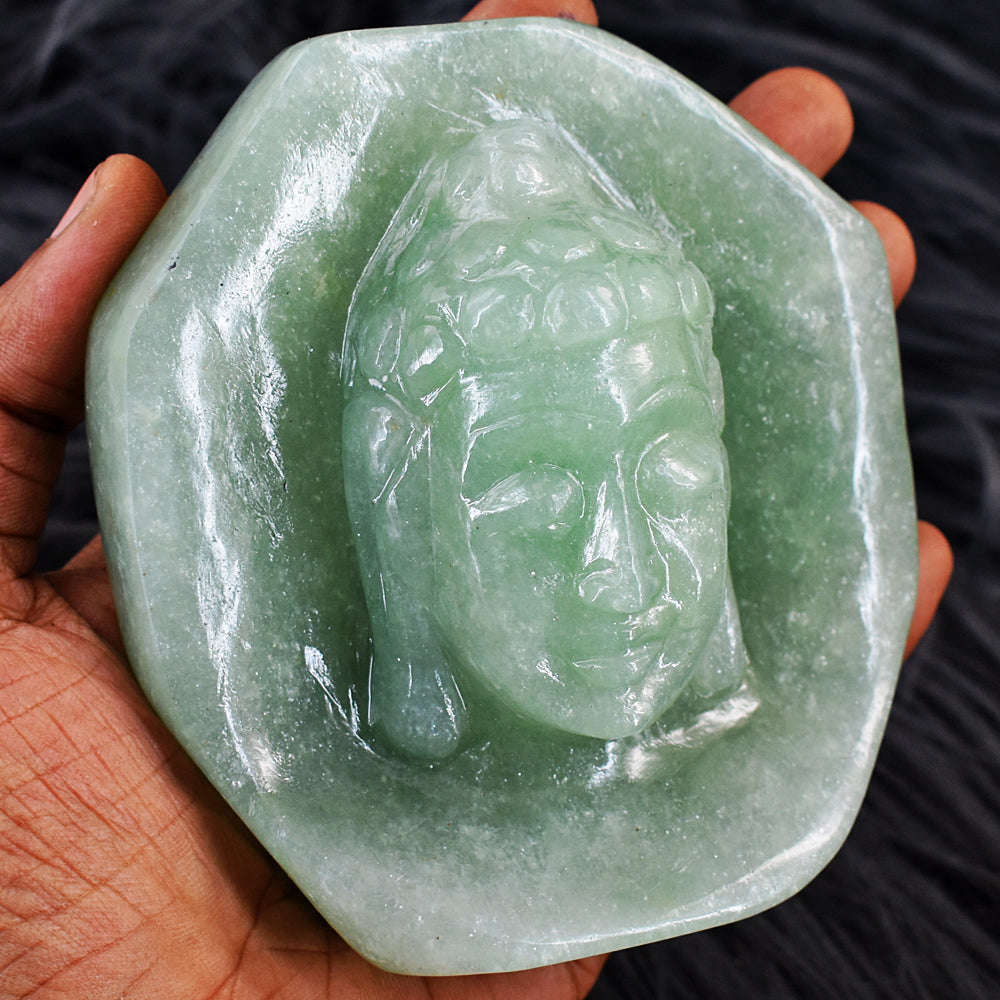 gemsmore:Unique Aventurine Hard Carved Genuine Crystal Carving Lord Buddha Head Idol