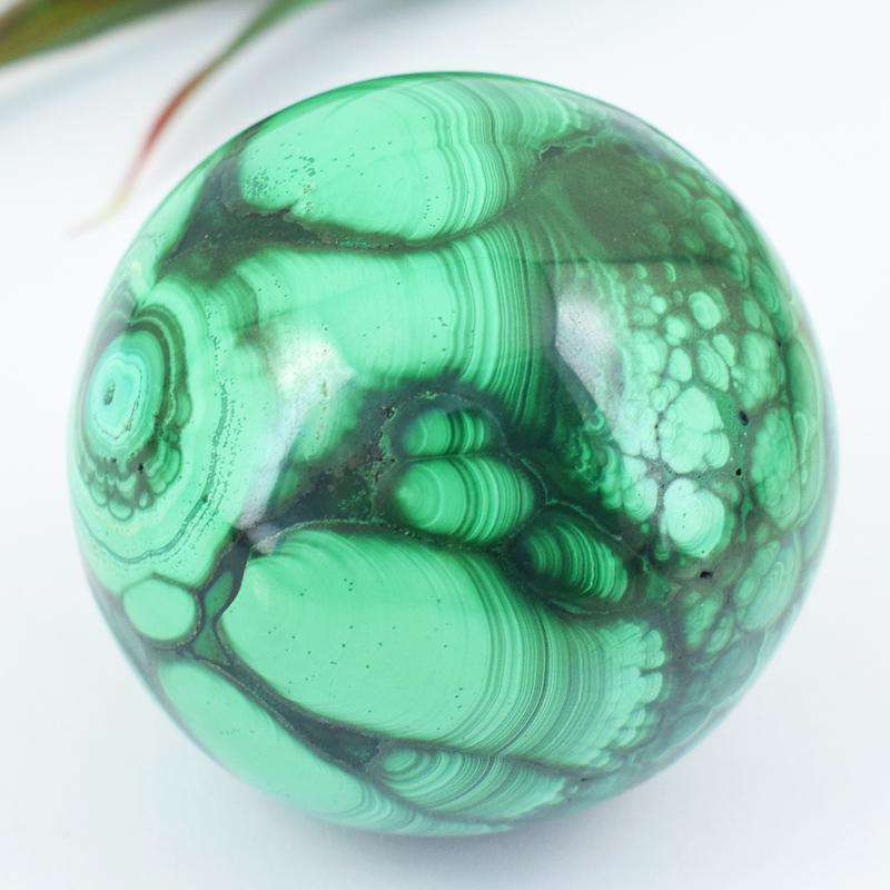 gemsmore:Unique Designer Malachite Carved Healing Sphere