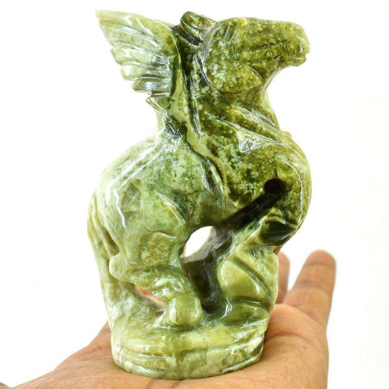gemsmore:Unique Forest Green Jasper Carved Unicorn Statue