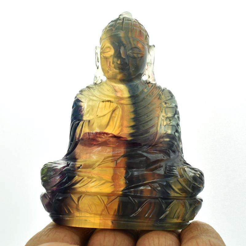 gemsmore:Unique Multicolor Fluorite Carved Lord Buddha Idol