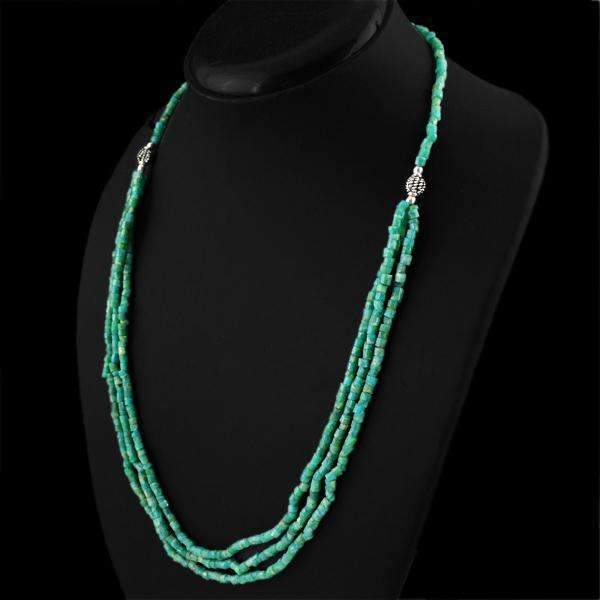 gemsmore:Untreated Amazonite Necklace Natural 3 Line Round Beads