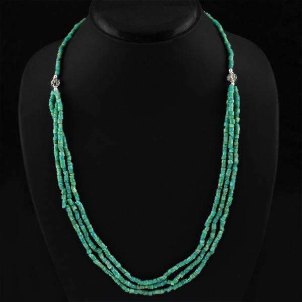 gemsmore:Untreated Amazonite Necklace Natural 3 Line Round Beads