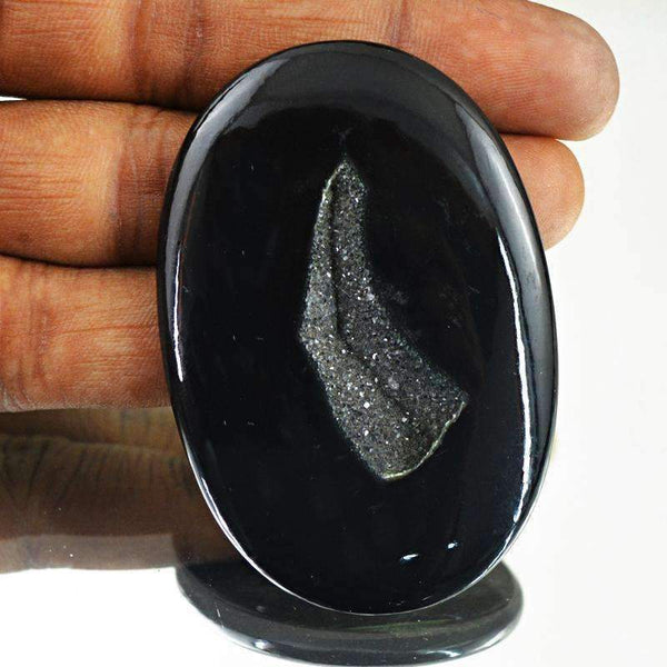 gemsmore:Untreated Black Druzy Onyx Gemstone - Natural Oval Shape
