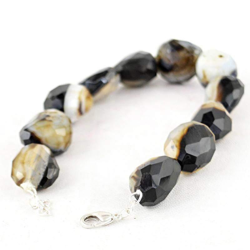 gemsmore:Untreated Black Onyx Bracelet Natural Faceted Beads