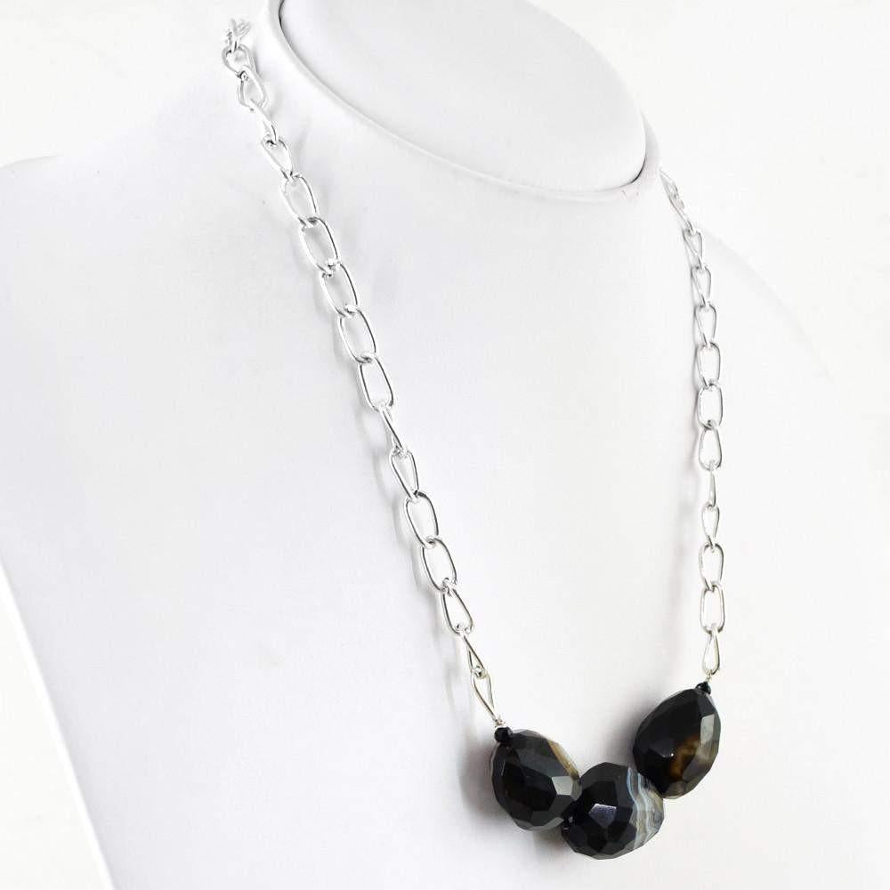 gemsmore:Untreated Black Onyx Necklace Natural Faceted Beads