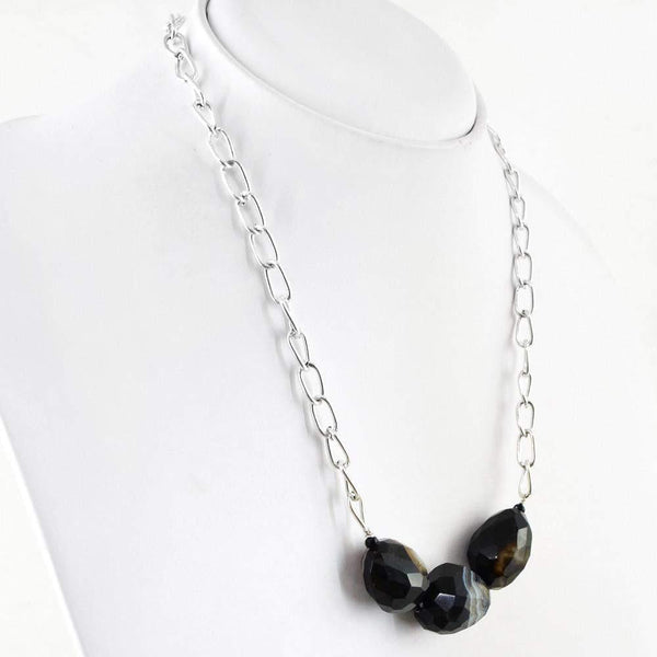 gemsmore:Untreated Black Onyx Necklace Natural Faceted Beads