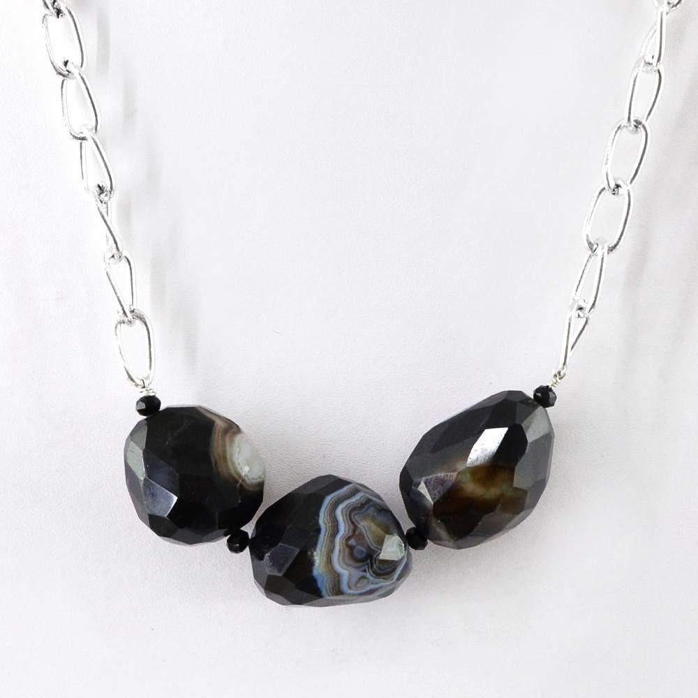 gemsmore:Untreated Black Onyx Necklace Natural Faceted Beads