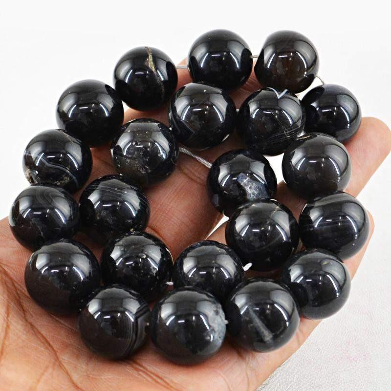 gemsmore:Untreated Black Onyx Strand Natural Round Shape Beads